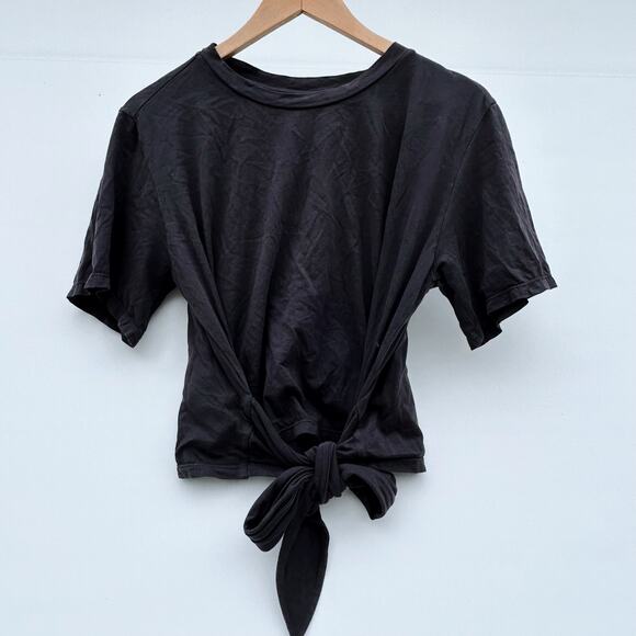 Le Superbe Tied Up Tee T-Shirt Cropped Knot Washed Black Cotton Medium - Picture 2 of 7